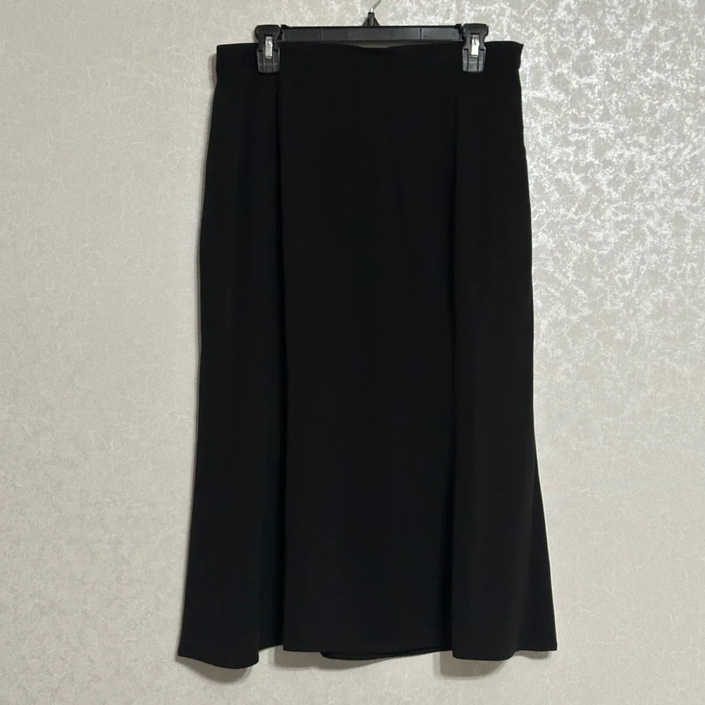 Doncaster Collection Silk Blend A-Line Midi Skirt Black Neutral Minimalist Sz 12